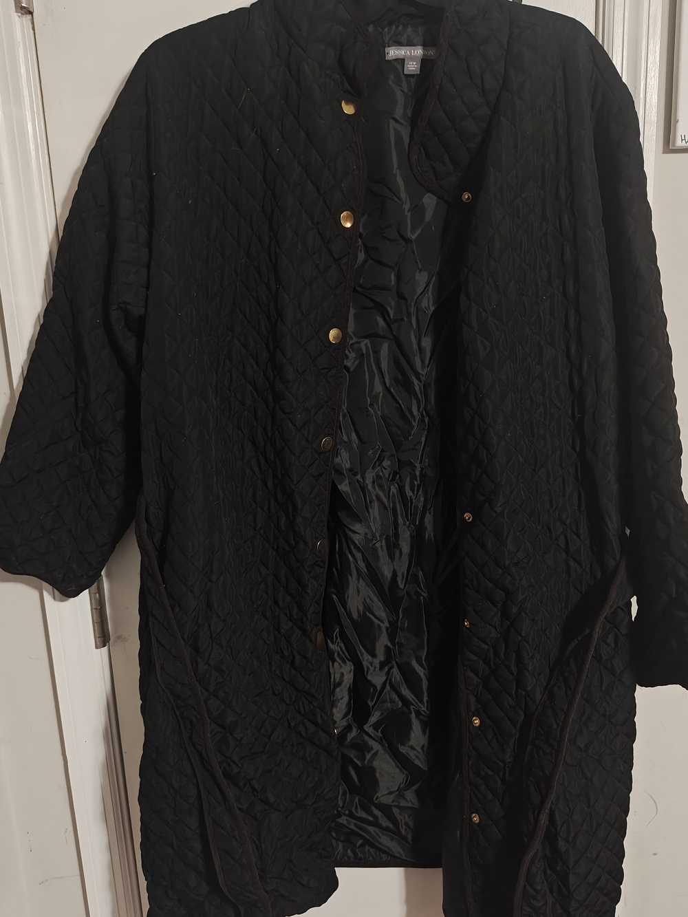 Jessica London Black Quilted Long Puffer Coat with Gold Buttons